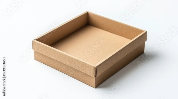 Obraz Empty rectangular cardboard box with open top made of craft paper for storage packaging or organizing on a white surface