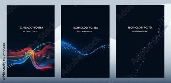 Fototapeta Tech Poster Set. Abstract digital wave technology background. Cyber tech Big data concept,Data Science, corporate business concept