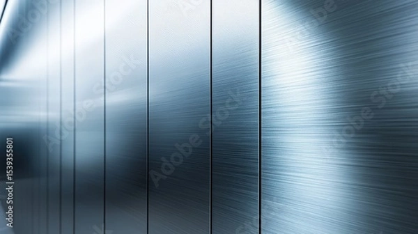 Obraz Close-up sleek metallic wall panels with brushed aluminum texture reflecting ambient light for modern architectural facade design and contemporary industrial interior concepts