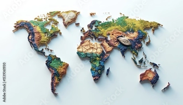 Fototapeta Colorful relief world map.