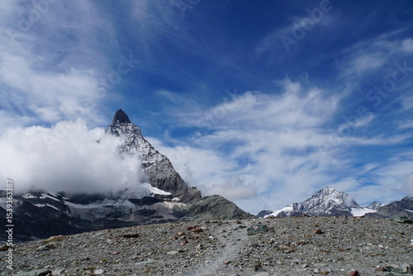Fototapeta Panoramic view of Matterhorn from Matterhorn Glacier Trail in Switzerland