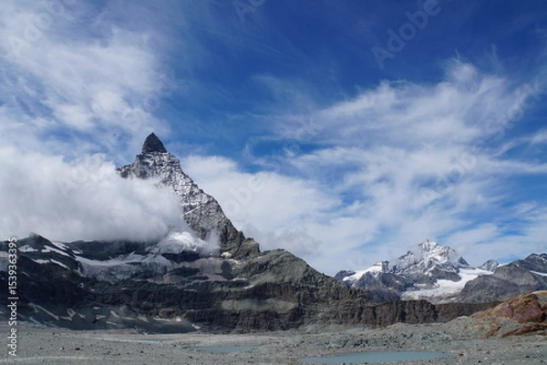 Fototapeta Panoramic view of Matterhorn from Matterhorn Glacier Trail in Switzerland