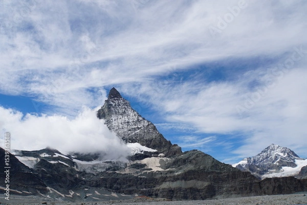 Fototapeta Panoramic view of Matterhorn from Matterhorn Glacier Trail in Switzerland