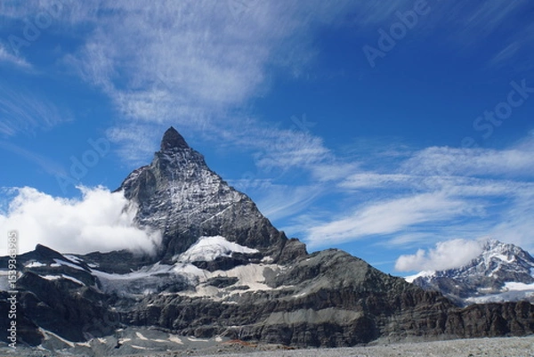Fototapeta Panoramic view of Matterhorn from Matterhorn Glacier Trail in Switzerland