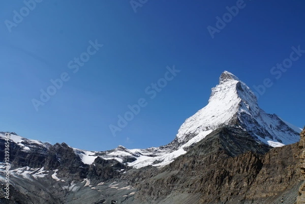 Fototapeta Panoramic view of Matterhorn from Matterhorn Glacier Trail in Switzerland