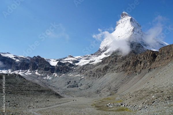 Fototapeta Panoramic view of Matterhorn from Matterhorn Glacier Trail in Switzerland
