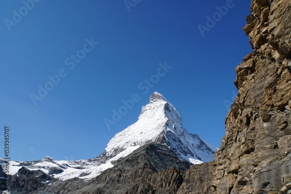 Fototapeta Panoramic view of Matterhorn from Matterhorn Glacier Trail in Switzerland