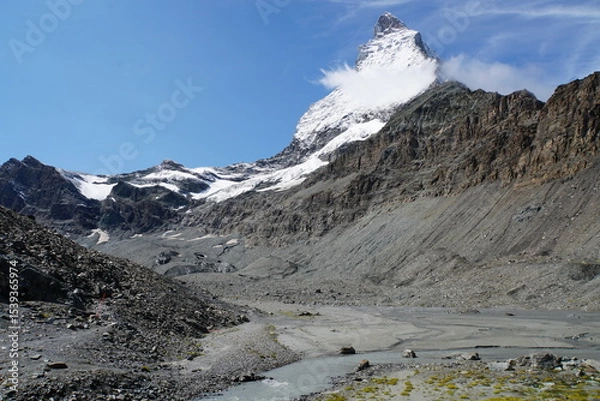 Fototapeta Panoramic view of Matterhorn from Matterhorn Glacier Trail in Switzerland