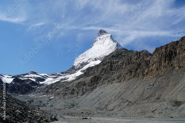 Fototapeta Panoramic view of Matterhorn from Matterhorn Glacier Trail in Switzerland