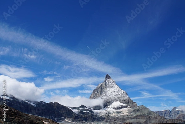 Fototapeta Panoramic view of Matterhorn from Matterhorn Glacier Trail in Switzerland