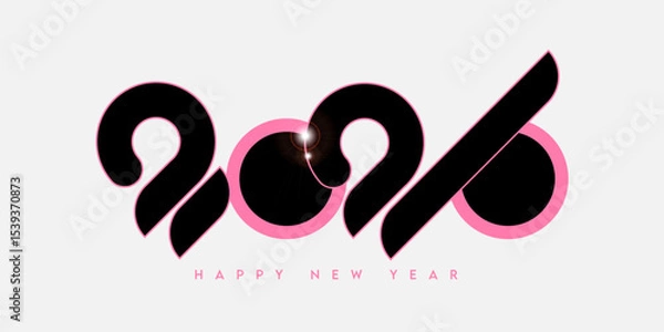 Fototapeta 2026. Black and Pink 2026 happy new year number design , isolated in grey. 2026 concept inspired by flamingo with shining flare. 2026 template for greeting card, calendar, cover, poster, background.