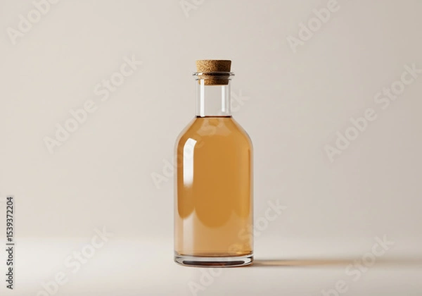 Fototapeta Minimal Glass Bottle Mockup with Cork and Light Background