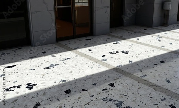 Fototapeta A cool seamless terrazzo pattern reminiscent of marble and concrete adorned this floor and facade exuding a trendy and natural aesthetic crafted by hand and featuring beautiful natural stones