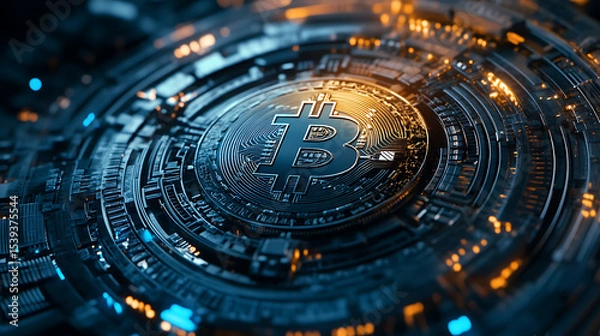 Fototapeta Digital Gold Collection: Bitcoin Coins, Blockchain Tech & Futuristic Assets for Crypto Investors