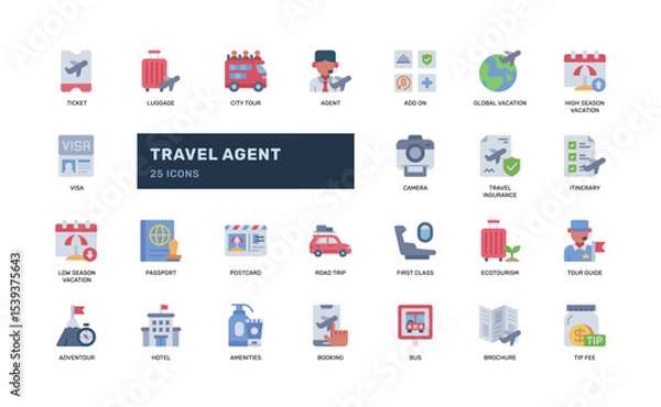 Obraz Travel Agent Flat Icon Set with Tourism and Booking Services