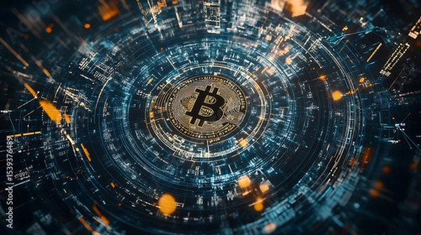 Fototapeta Digital Gold Collection: Bitcoin Coins, Blockchain Tech & Futuristic Assets for Crypto Investors