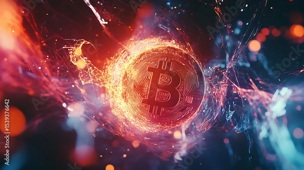 Fototapeta Digital Gold Collection: Bitcoin Coins, Blockchain Tech & Futuristic Assets for Crypto Investors