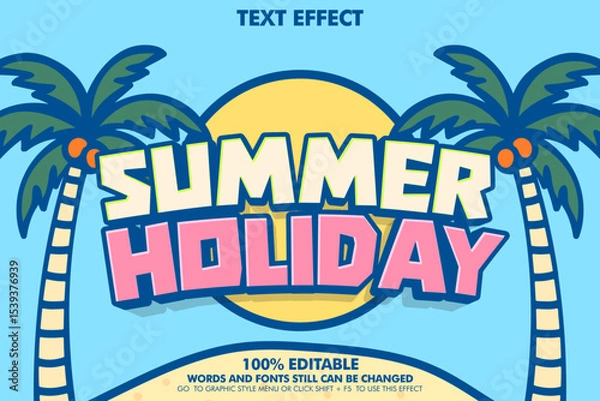Fototapeta Pop art style text effect of Summer Holiday. Cartoon typography template design