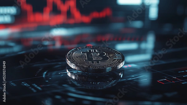 Fototapeta Digital Gold Collection: Bitcoin Coins, Blockchain Tech & Futuristic Assets for Crypto Investors