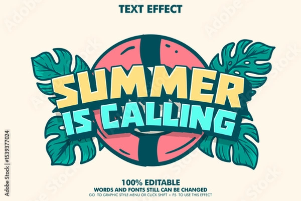 Fototapeta Pop art style text effect of "Summer Is Calling". Cartoon typography template design