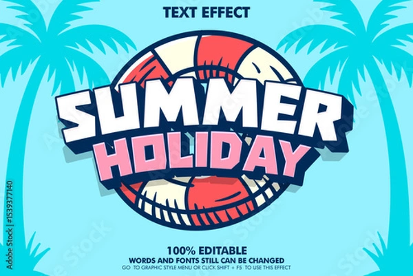 Fototapeta Pop art style text effect of "Summer Holiday". Cartoon typography template design