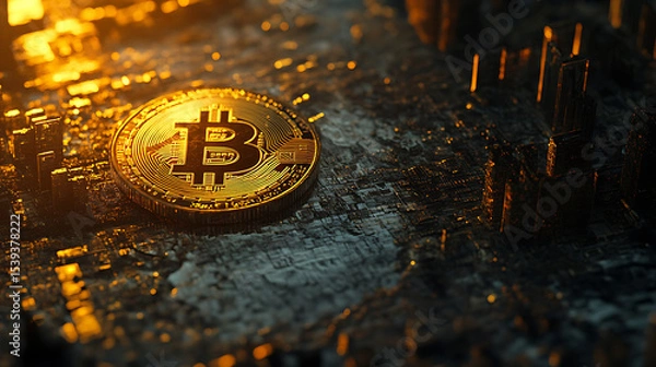 Fototapeta Digital Gold Collection: Bitcoin Coins, Blockchain Tech & Futuristic Assets for Crypto Investors