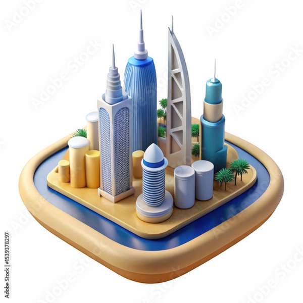 Fototapeta 3d stylized dubai skyline icon isolated on transparent background