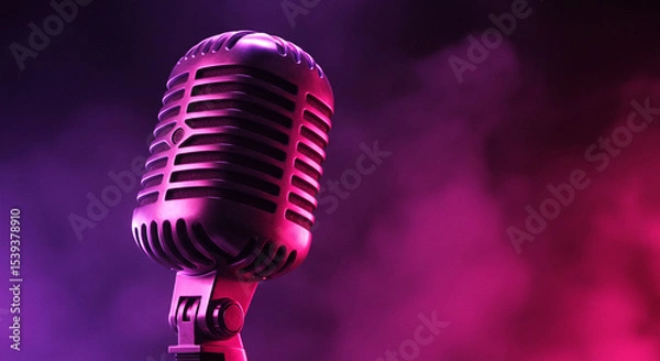 Obraz Retro Microphone in Pink and Purple Neon Light Studio Shot