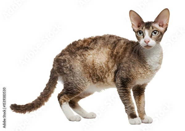 Fototapeta Charming Cornish Rex cat PNG on a transparent background highlighting its distinctive curls and lively demeanor.