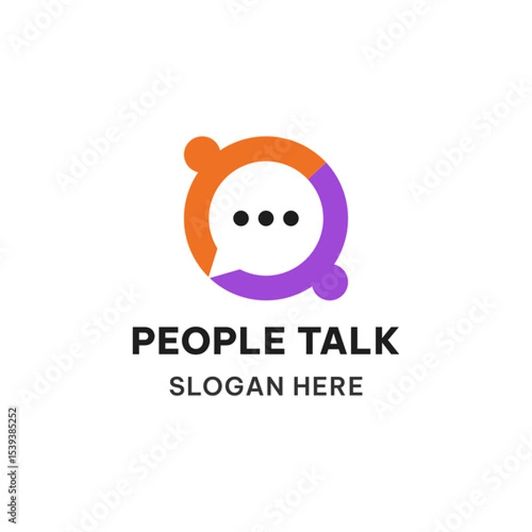Obraz People talk logo concept in simple style. People and chat bubble vector illustration. Teamwork icon