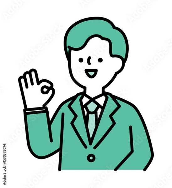 Obraz 笑顔でポジティブなポーズをとるスーツのビジネスパーソンの男性のベクターイラスト