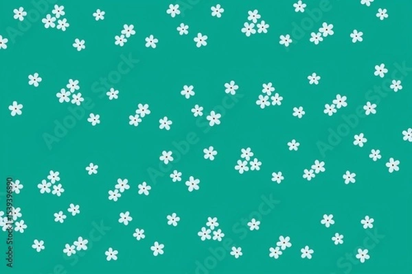 Fototapeta White Flowers Pattern: A delicate pattern of white flowers on a serene teal background. Perfect for textiles, wallpaper, and design projects.