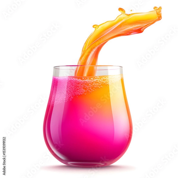 Obraz Mango juice poured in a glass vase, vibrant pink and orange hues, isolated on white background.