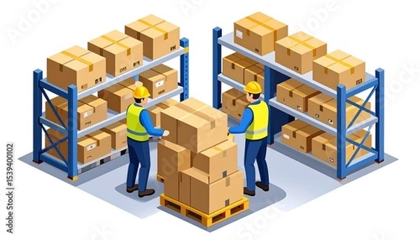 Obraz Warehouse Workers Packing Boxes.