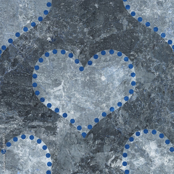 Fototapeta Geometric pattern texture with grunge stone hearts. Stylish floor wall tile heart
