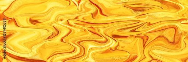Obraz Yellow lemon orange amber gold golden abstract background. Wave wavy swirl line curved liquid fluid marble mix twirl. Bright vibrant colorful. Psychedelic crazy distortion funky. Design. Wide banner.