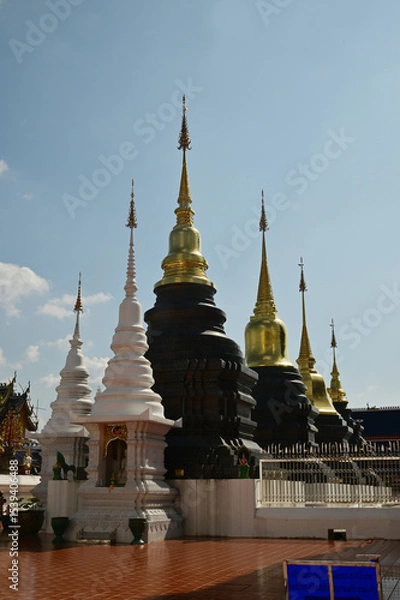 Obraz The Great Stupa of the Twelve Zodiac Signs reflects the beliefs of the twelve zodiac signs in the Lanna style in the most beautiful and realistic way at Wat Den Sali Si Mueang Kaen. at Thailand.
