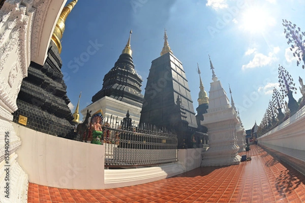 Obraz The Great Stupa of the Twelve Zodiac Signs reflects the beliefs of the twelve zodiac signs in the Lanna style in the most beautiful and realistic way at Wat Den Sali Si Mueang Kaen. at Thailand.