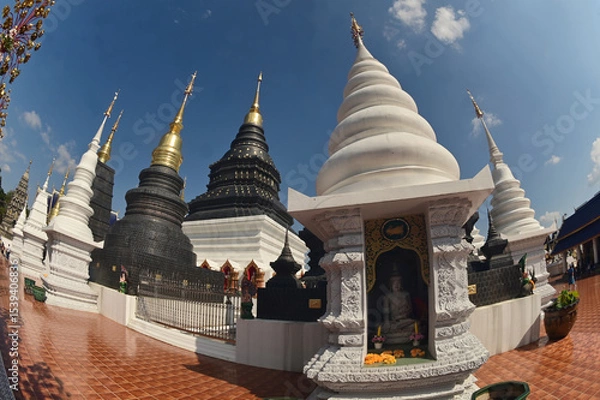 Obraz The Great Stupa of the Twelve Zodiac Signs reflects the beliefs of the twelve zodiac signs in the Lanna style in the most beautiful and realistic way at Wat Den Sali Si Mueang Kaen. at Thailand.