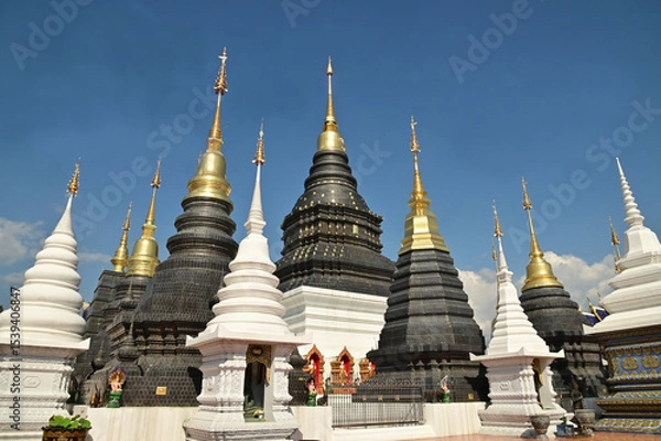 Obraz The Great Stupa of the Twelve Zodiac Signs reflects the beliefs of the twelve zodiac signs in the Lanna style in the most beautiful and realistic way at Wat Den Sali Si Mueang Kaen. at Thailand.