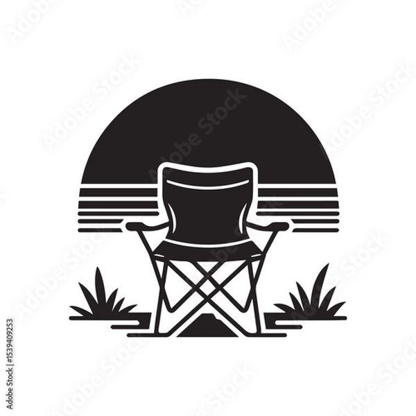 Fototapeta Folding chair for camping element icon black vector illustration. Folding chair icon