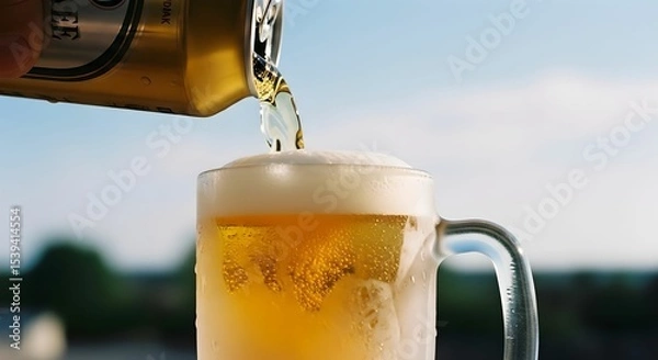 Obraz 夏空の下　缶ビールをジョッキに注ぐ瞬間