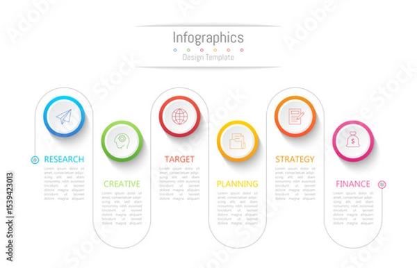 Fototapeta Infographic 6 options design elements for your business data. Vector Illustration.