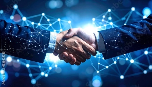 Obraz Business handshake with digital network.