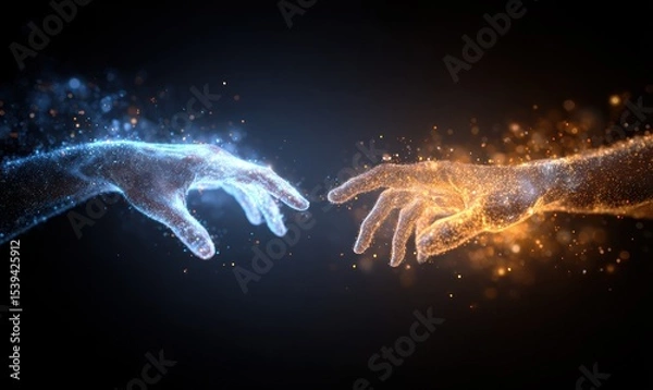 Fototapeta Two hands reaching, glowing (1)