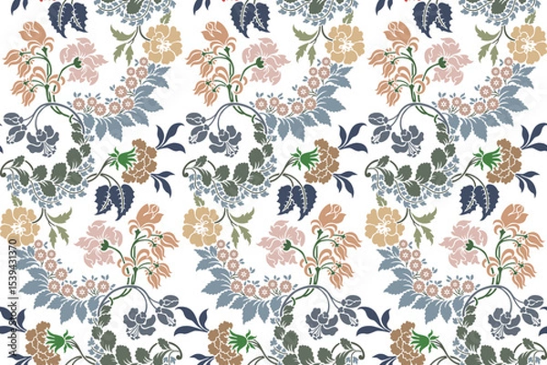 Fototapeta seamless floral pattern damask style motifs suitable for wallpaper, clothing, curtain, textile, tile and fabric design isolated illustration vector archive EPS file.