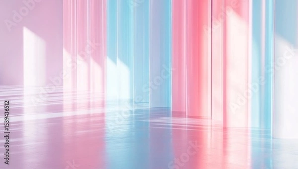 Fototapeta Pastel-toned, abstract room with vertical, translucent panels