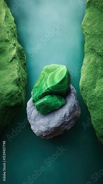 Obraz Deep Green Malachite Stone on Dark Background