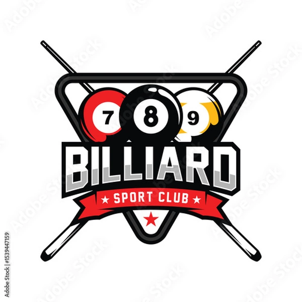 Fototapeta Billiards or Poolroom logo, stick vector, Billiards club logo template design