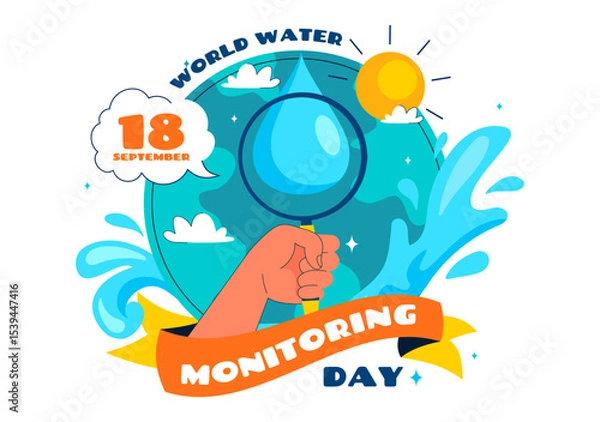 Obraz World Water Monitoring Day Vector Illustration with Droplets and Planet Earth for Awareness and Protection of Water Resources in a Background